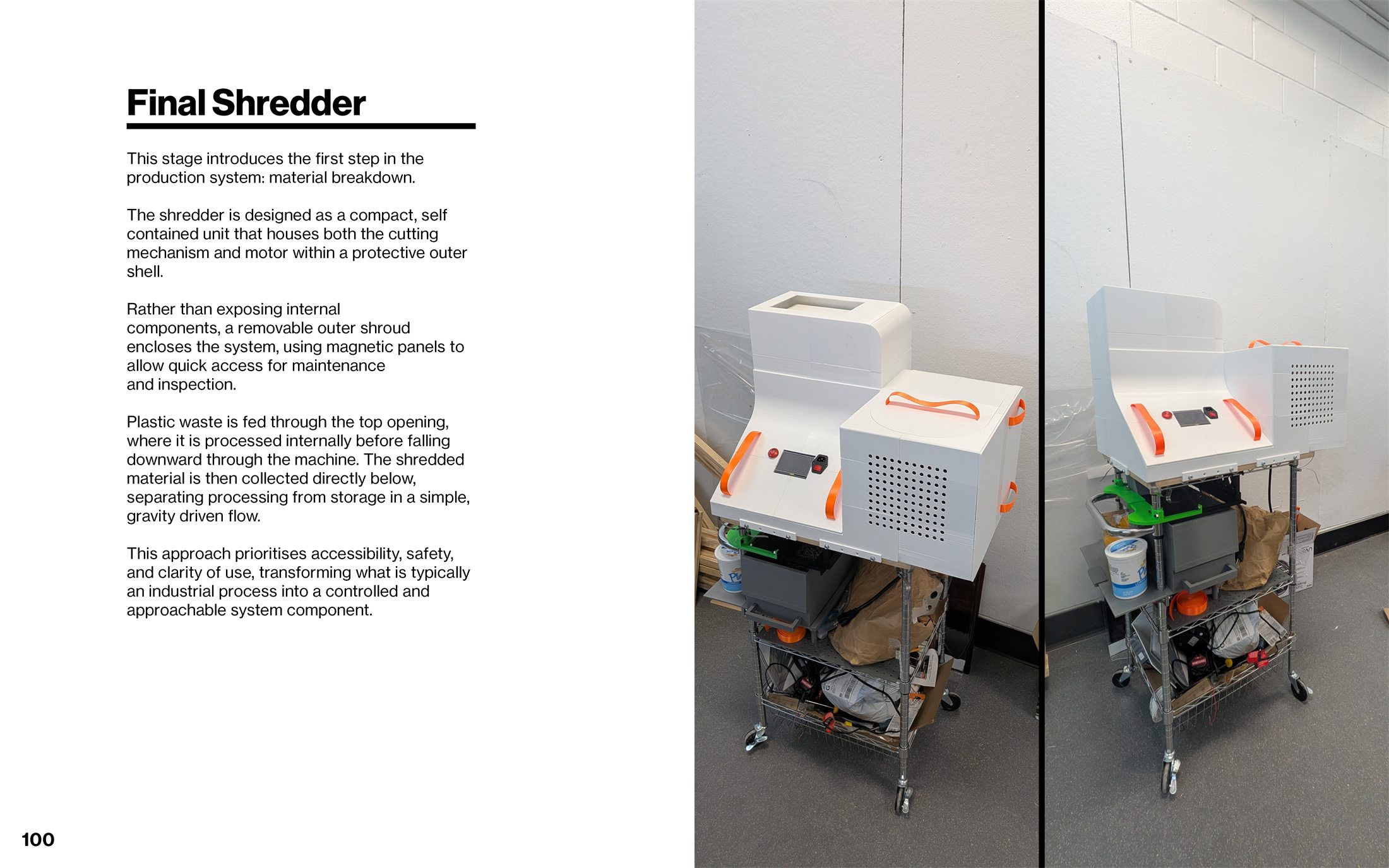 Final shredder shown from multiple angles as a designed processing node.