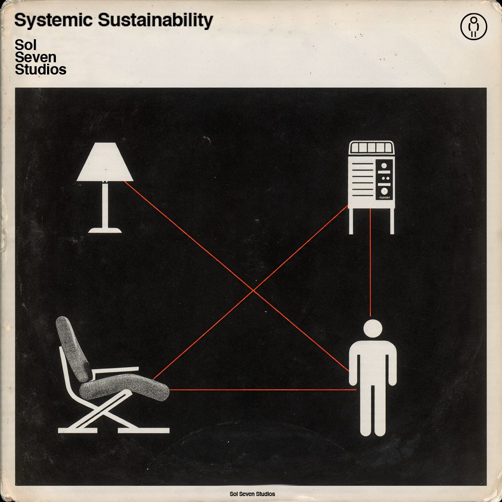 Early visual system graphic connecting a lamp, user, furniture, and recycling node.